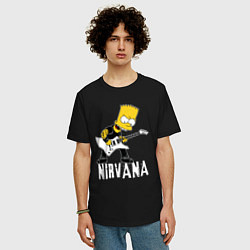 Футболка оверсайз мужская Нирвана Барт Симпсон рокер, цвет: черный — фото 2