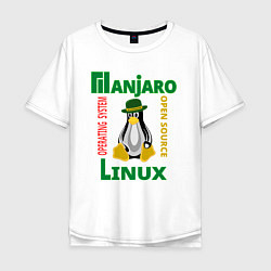 Футболка оверсайз мужская Линукс пингвин в шляпе, цвет: белый
