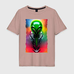 Футболка оверсайз мужская Alien - neural network - art - neon glow, цвет: пыльно-розовый