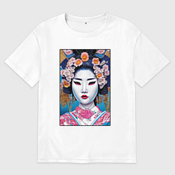 Футболка оверсайз мужская Гейша поп-арт, цвет: белый