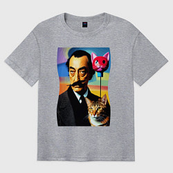 Футболка оверсайз мужская Salvador Dali and cat, цвет: меланж