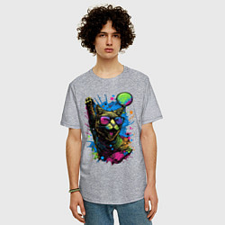 Футболка оверсайз мужская Кот тусовщик, цвет: меланж — фото 2