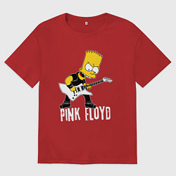 Футболка оверсайз мужская Pink Floyd Барт Симпсон рокер, цвет: красный
