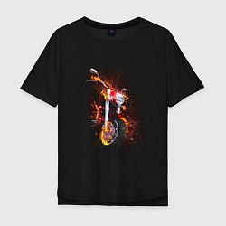 Футболка оверсайз мужская Огненный мотоцикл, цвет: черный