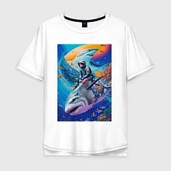 Футболка оверсайз мужская Cyber shark - ocean and space - art, цвет: белый