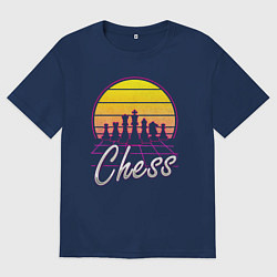 Футболка оверсайз мужская Шахматы ретро стиль, цвет: тёмно-синий