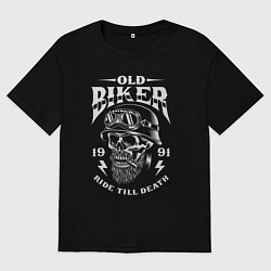 Футболка оверсайз мужская Старый байкер, цвет: черный