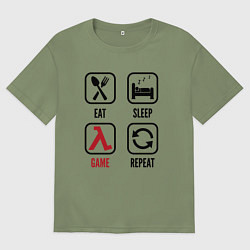 Футболка оверсайз мужская Eat - sleep - Half-Life - repeat, цвет: авокадо