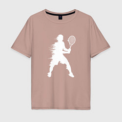 Футболка оверсайз мужская Белый силуэт теннисиста, цвет: пыльно-розовый