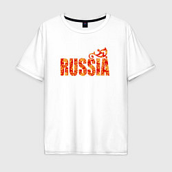 Футболка оверсайз мужская Russia: в стиле хохлома, цвет: белый