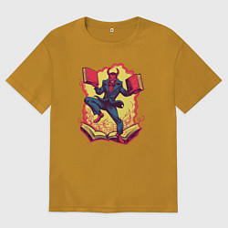 Футболка оверсайз мужская Злодей танцует с книгами, цвет: горчичный