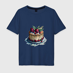 Футболка оверсайз мужская Акварельный торт, цвет: тёмно-синий