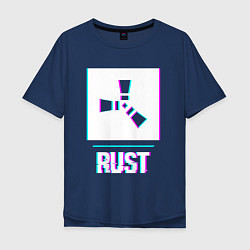 Футболка оверсайз мужская Rust в стиле glitch и баги графики, цвет: тёмно-синий