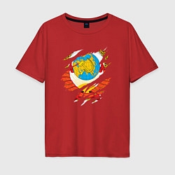 Футболка оверсайз мужская Герб советского союза в разрыве, цвет: красный