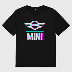 Футболка оверсайз мужская Значок Mini в стиле glitch, цвет: черный