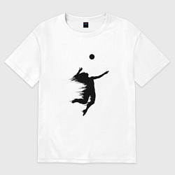 Футболка оверсайз мужская Черный силуэт девушки волейболистки, цвет: белый