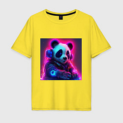Футболка оверсайз мужская Диджей панда в свете неона, цвет: желтый