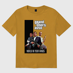 Футболка оверсайз мужская Майкл, Франклин, Тревор из GTA, цвет: горчичный