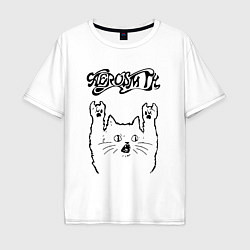 Футболка оверсайз мужская Aerosmith - rock cat, цвет: белый