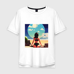 Футболка оверсайз мужская Девушка на пляже, цвет: белый