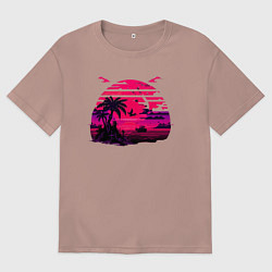 Футболка оверсайз мужская Пляжное ретро, цвет: пыльно-розовый