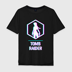 Футболка оверсайз мужская Tomb Raider в стиле glitch и баги графики, цвет: черный