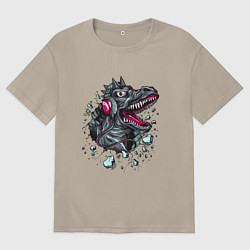 Футболка оверсайз мужская Дракон в наушниках, цвет: миндальный