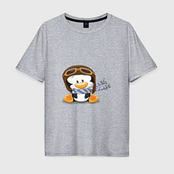 Футболка оверсайз мужская Пингвин в шапке лётчика, цвет: меланж