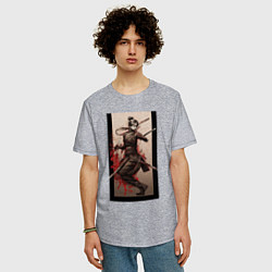 Футболка оверсайз мужская Девушка самурай японский стиль, цвет: меланж — фото 2
