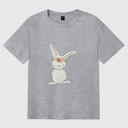 Футболка оверсайз мужская Милый кролик с венком на голове, цвет: меланж