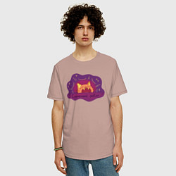 Футболка оверсайз мужская Солнечный заКот - кот закат, цвет: пыльно-розовый — фото 2