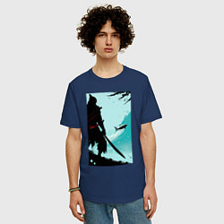 Футболка оверсайз мужская Самурай и акула, цвет: тёмно-синий — фото 2
