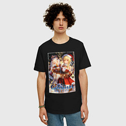 Футболка оверсайз мужская Lumine and Paimon christmas, цвет: черный — фото 2