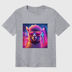 Футболка оверсайз мужская Лама в ярких лучах неона, цвет: меланж