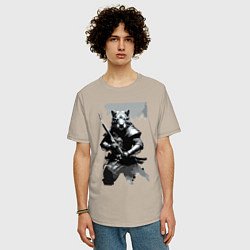 Футболка оверсайз мужская Capybara samurai - neural network, цвет: миндальный — фото 2