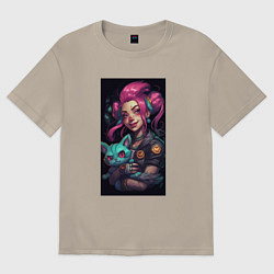 Футболка оверсайз мужская Jinx with cat art League of Legends, цвет: миндальный