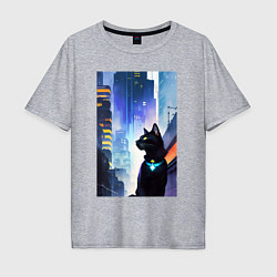 Футболка оверсайз мужская Black cat - a resident of the metropolis - New Yor, цвет: меланж