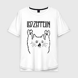 Футболка оверсайз мужская Led Zeppelin - rock cat, цвет: белый