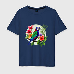 Футболка оверсайз мужская Попугай среди цветов, цвет: тёмно-синий