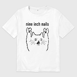 Футболка оверсайз мужская Nine Inch Nails - rock cat, цвет: белый
