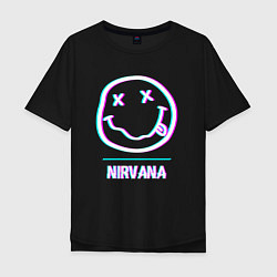 Футболка оверсайз мужская Nirvana glitch rock, цвет: черный