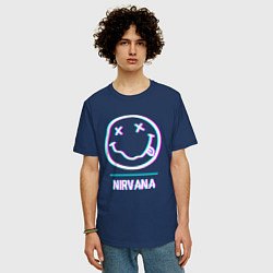 Футболка оверсайз мужская Nirvana glitch rock, цвет: тёмно-синий — фото 2