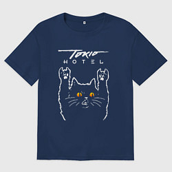 Футболка оверсайз мужская Tokio Hotel rock cat, цвет: тёмно-синий