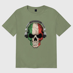 Футболка оверсайз мужская Italy skull music, цвет: авокадо