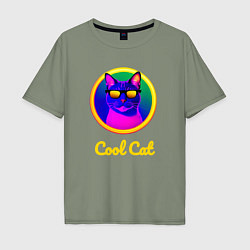 Футболка оверсайз мужская Крутой кот в очках, цвет: авокадо