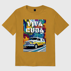 Футболка оверсайз мужская Viva Cuba - car - retro, цвет: горчичный