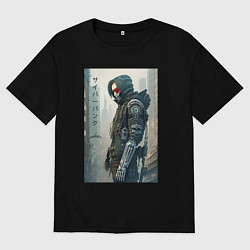 Футболка оверсайз мужская Городской киберпанк - крутой чувак, цвет: черный