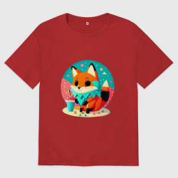 Футболка оверсайз мужская Летняя лиса с мороженым, цвет: красный