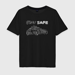 Футболка оверсайз мужская Stay safe white, цвет: черный
