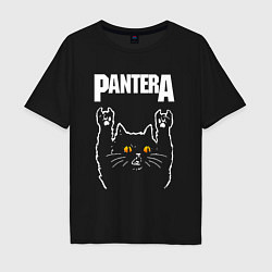 Футболка оверсайз мужская Pantera rock cat, цвет: черный